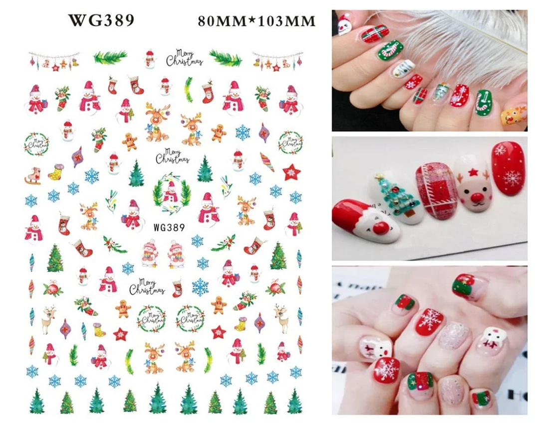 Merry Christmas 3D Nails Sticker Winter Cute Cartoon Sliders Snowflake Elk Xmas Tree Decal UV Gel Polisn Manicures Foils Decor-Nail Inspo