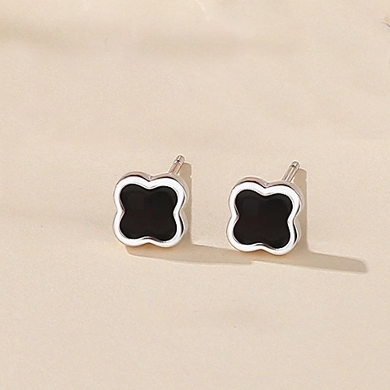 1 Pair Minimalist Heart Shape Flower Inlay Sterling Silver Zircon Ear Studs