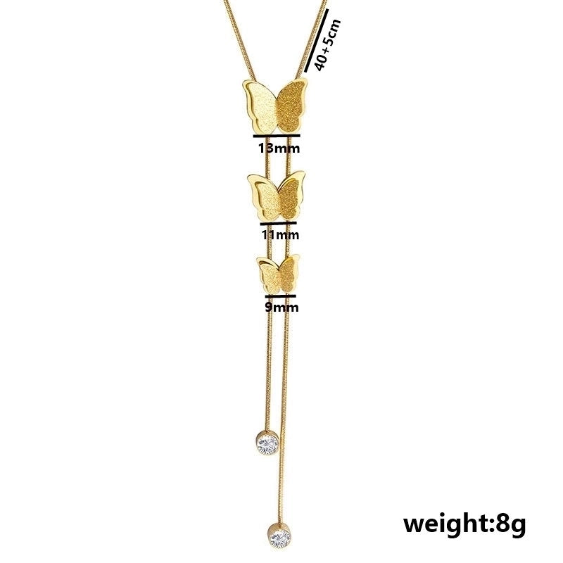 Sweet Butterfly 316 Stainless Steel  Rhinestones 18K Gold Plated Plating Inlay Pendant Necklace