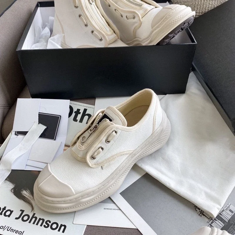 Retro Ladies Canvas Shoes Zapatillas Mujer Casual Flat Platform Shoes Mixed Colors Sneakers Women Round Toe Cozy Female Shoes