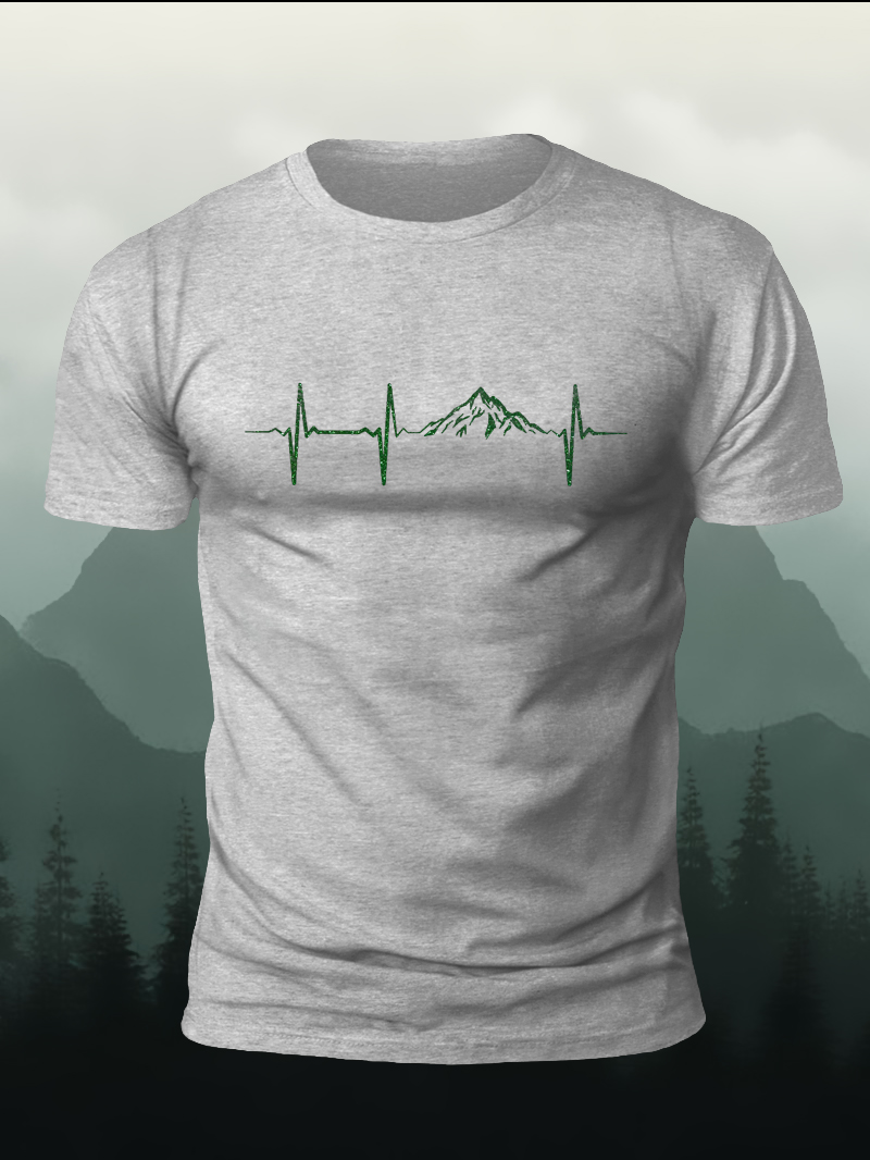 Green Mountain Heartbeat Print Short Sleeve T-Shirt
