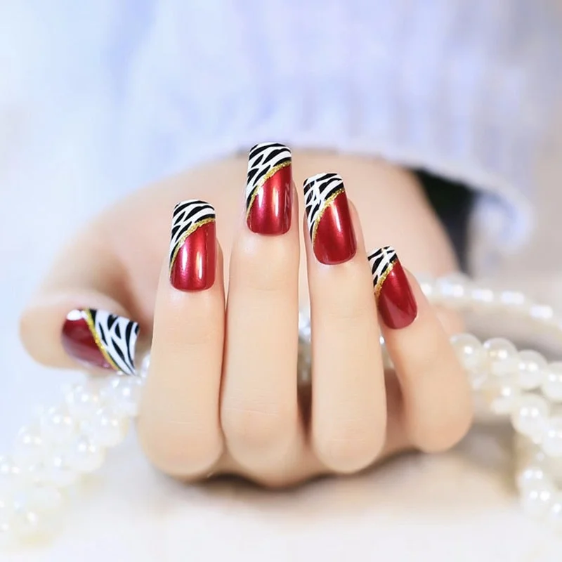 Nail Art Salon Oval Acrylic French Nail Kit Real Medium Length Grace Oval Fake Nails French 24 Tips-Nail Inspo