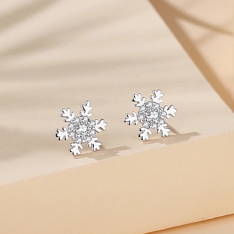 1 Pair Minimalist Heart Shape Flower Inlay Sterling Silver Zircon Ear Studs