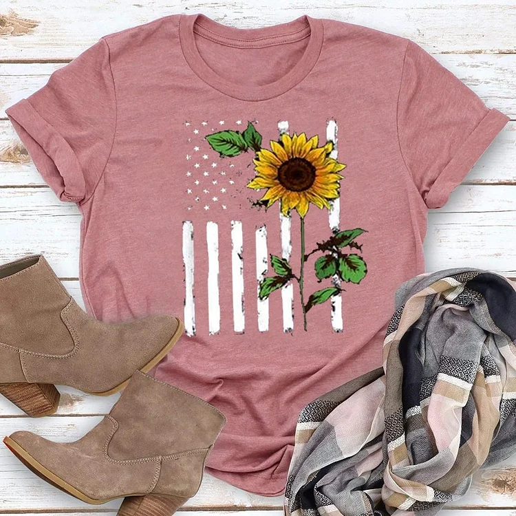 Independence Day Sunflower Flag T-shirt Tee-Annaletters