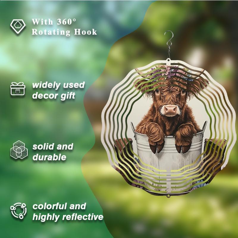 Tegooe Tegooe 2D Metal Highland Cow Wind Chime Spinner - Floral Print Art