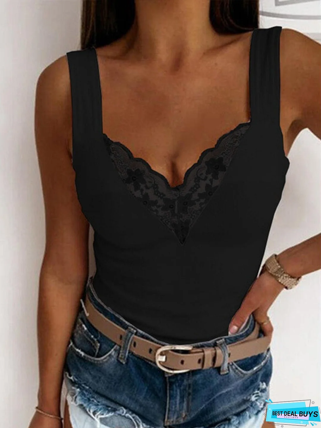 Full Size Lace Detail Sweetheart Neck Tank