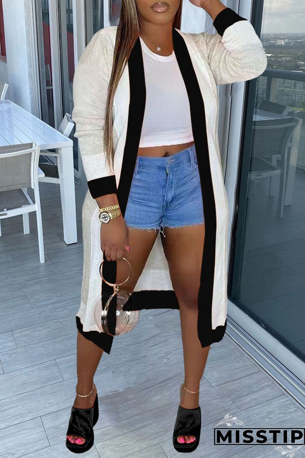 Blue Casual Patchwork Outerwear