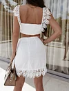 Solid Color Lace Vest Tops Twopiece Skirt Suits