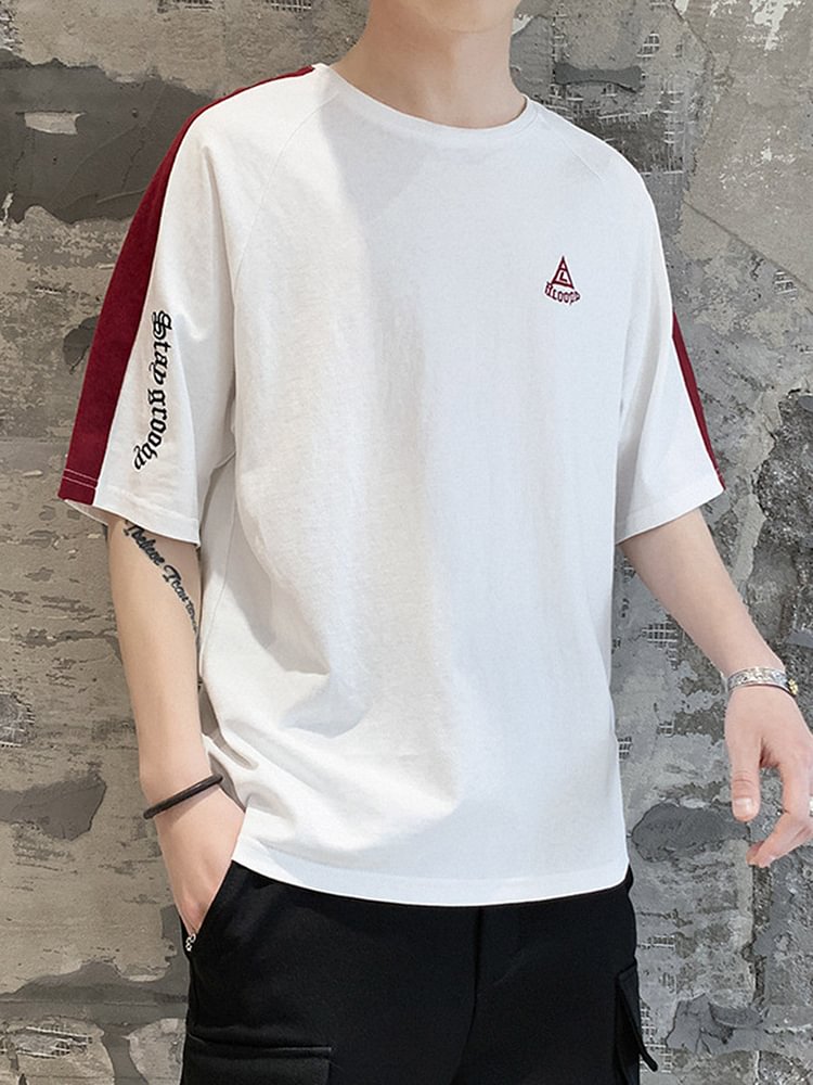 Patchwork Color Block Casual Round Neck Straight Men's T-shirt