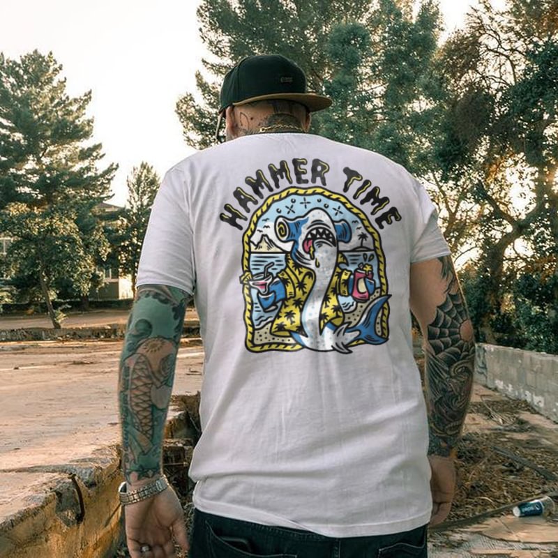 Designer letter shark print loose T-shirt - Krazyskull