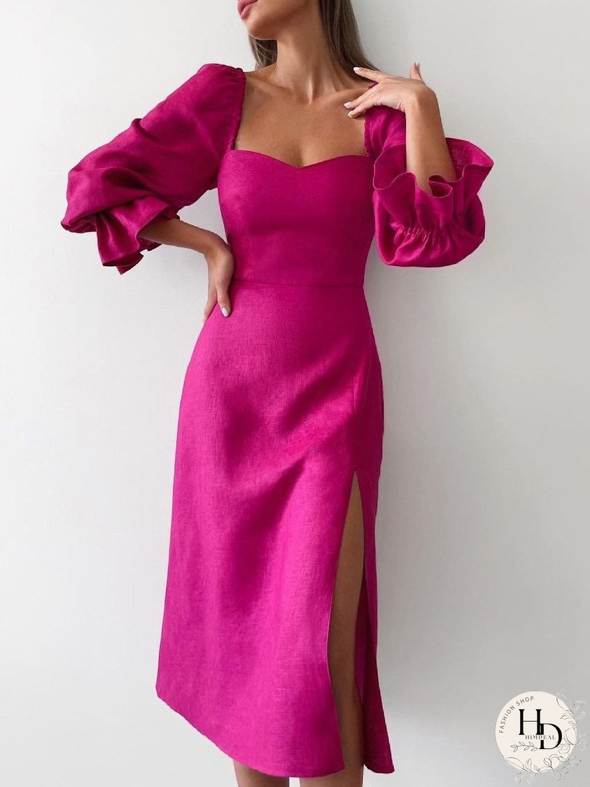 Dresses One-Line Neck Princess Sleeve Split Dress for Women