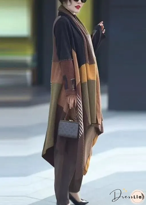 Original Design Coffee V Neck Patchwork Cotton Cardigans Winter