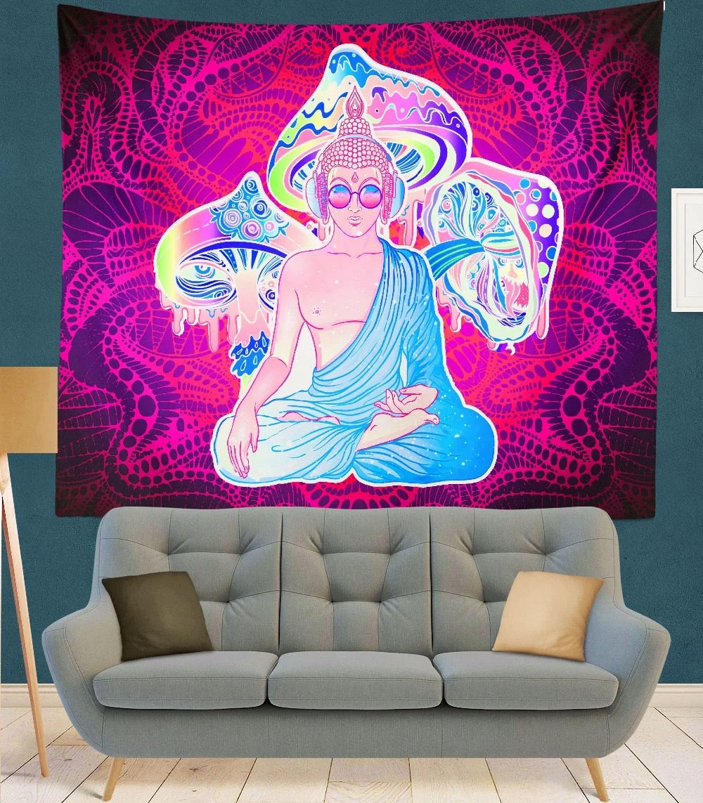 India Mandala Tapestry purple mushroom Wall Hanging Boho Decor Wall Cloth Tapestries Psychedelic Hippie Mandala Wall Carpet