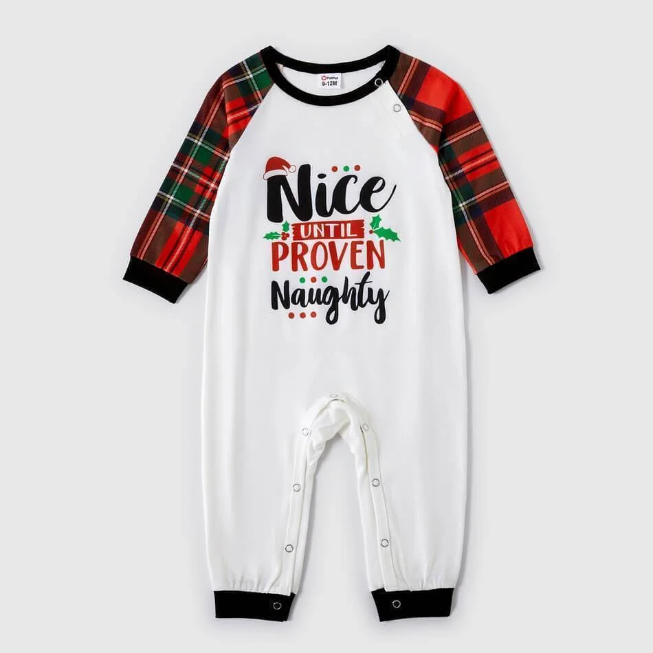 Christmas Letter Contrast top and Buffalo Plaid Pants Family Matching Pajamas Sets