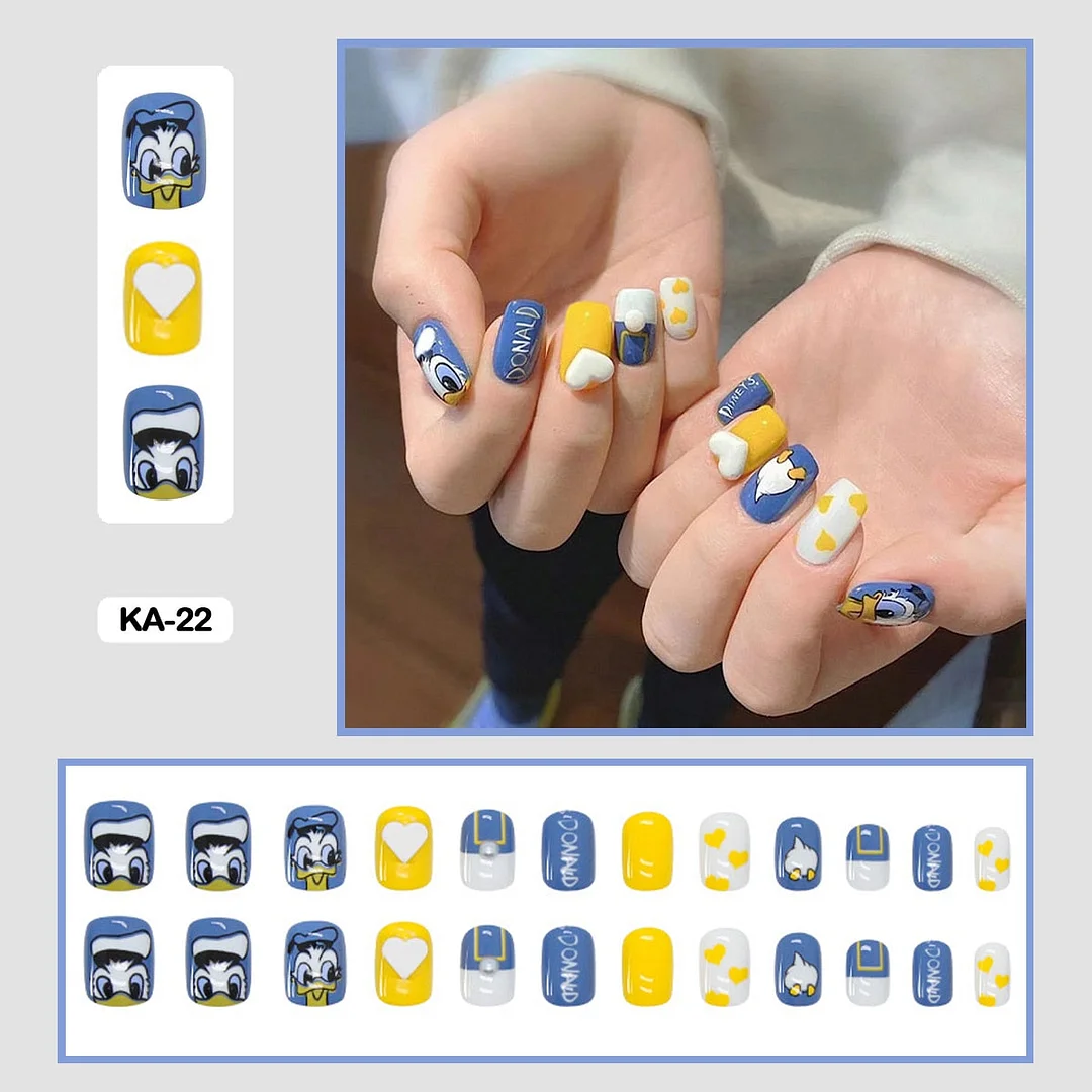 24PCS False Nails with Glue Lovely Fresh Personality Stick on Nails Retro Elegant Graffiti Press on Nails Art DIY Manicure Tool-Nail Inspo