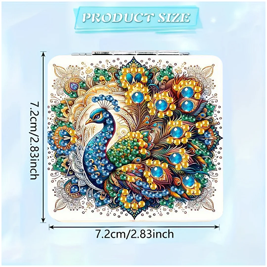 Yellow Peacock DIY Special Shaped Diamond Painting Compact Mirror Kits Diamond Art Painting Pocket Mirror for Adults and Beginners
