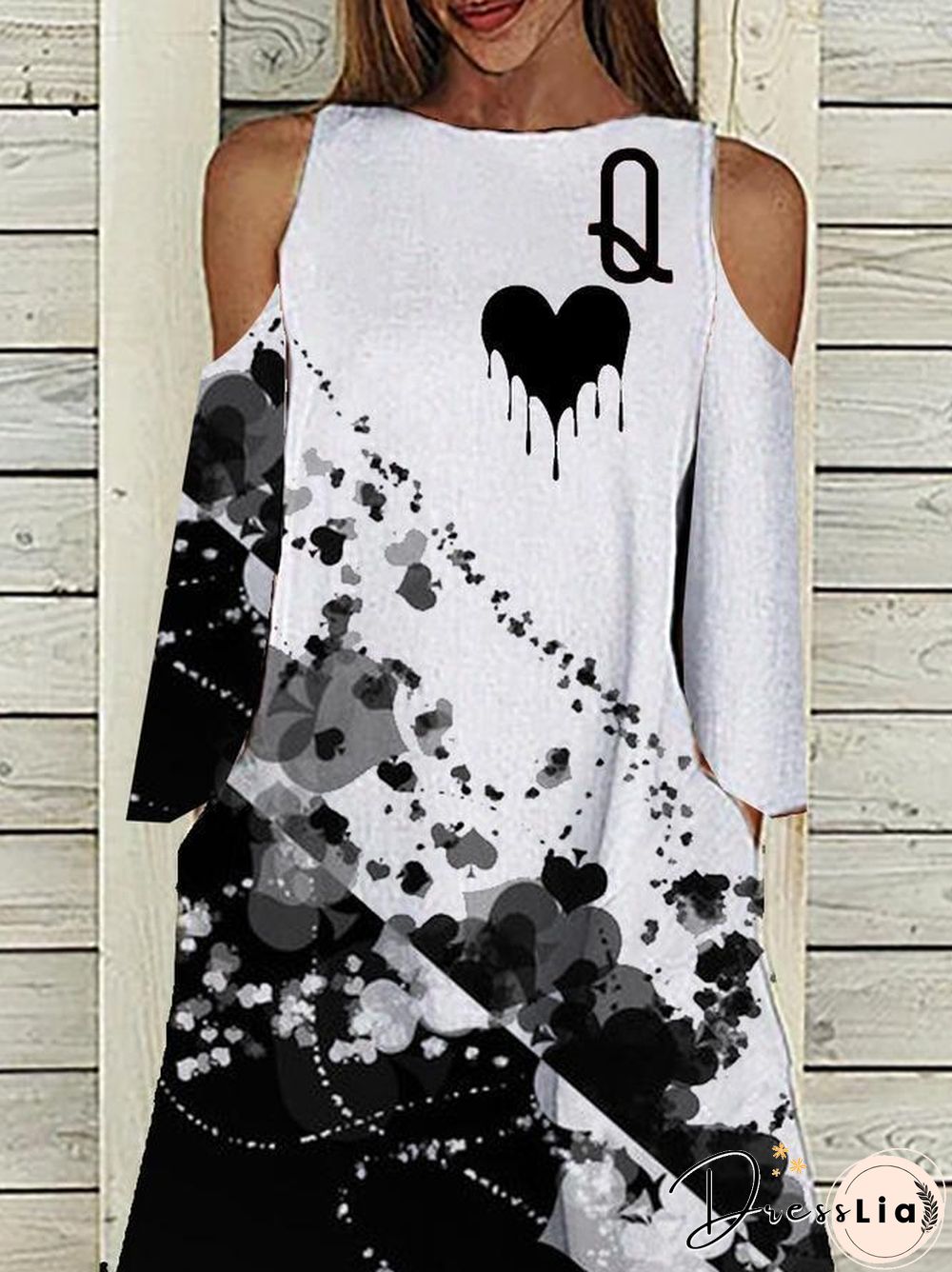Hollow Sleeve Heart Printed Dress