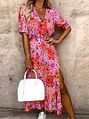 Floral-Print Short Sleeves Bohemia Maxi Dress