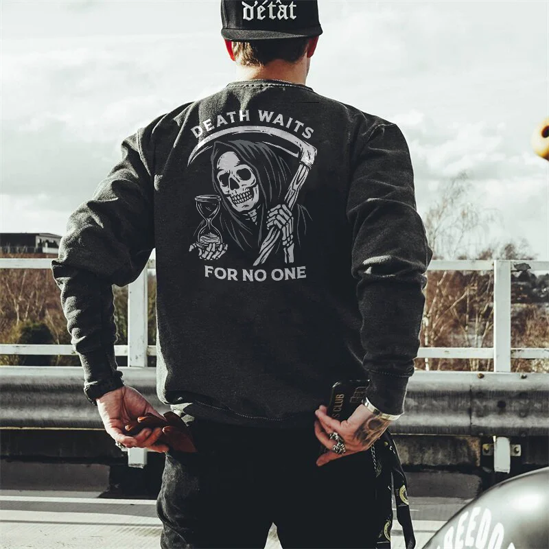 UPRANDY Death Waits For No One Skeleton Holding An Hourglass Printed Sweatshirt -  UPRANDY