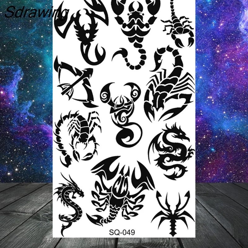 Sdrawing Tribal Anchor Scorpion Dragon Thorns Temporary Tattoos For Women Men Kids Cross Tatoo Butterfly Skull Fake Tattoo Small
