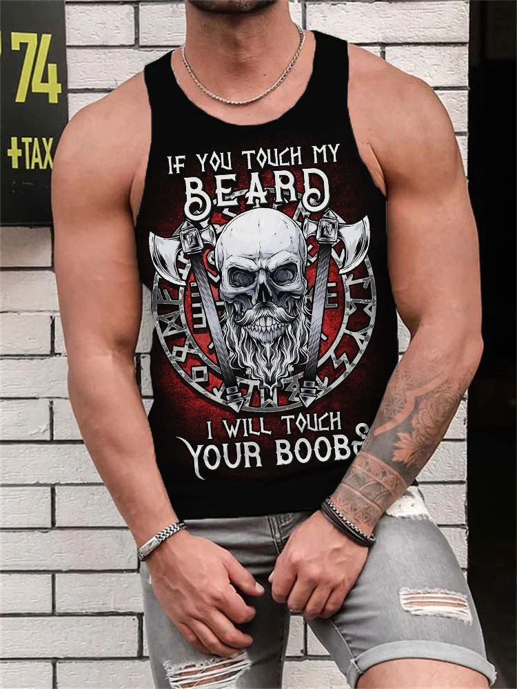 Wearshes Men's Viking Beard Skull Runes Tank Top