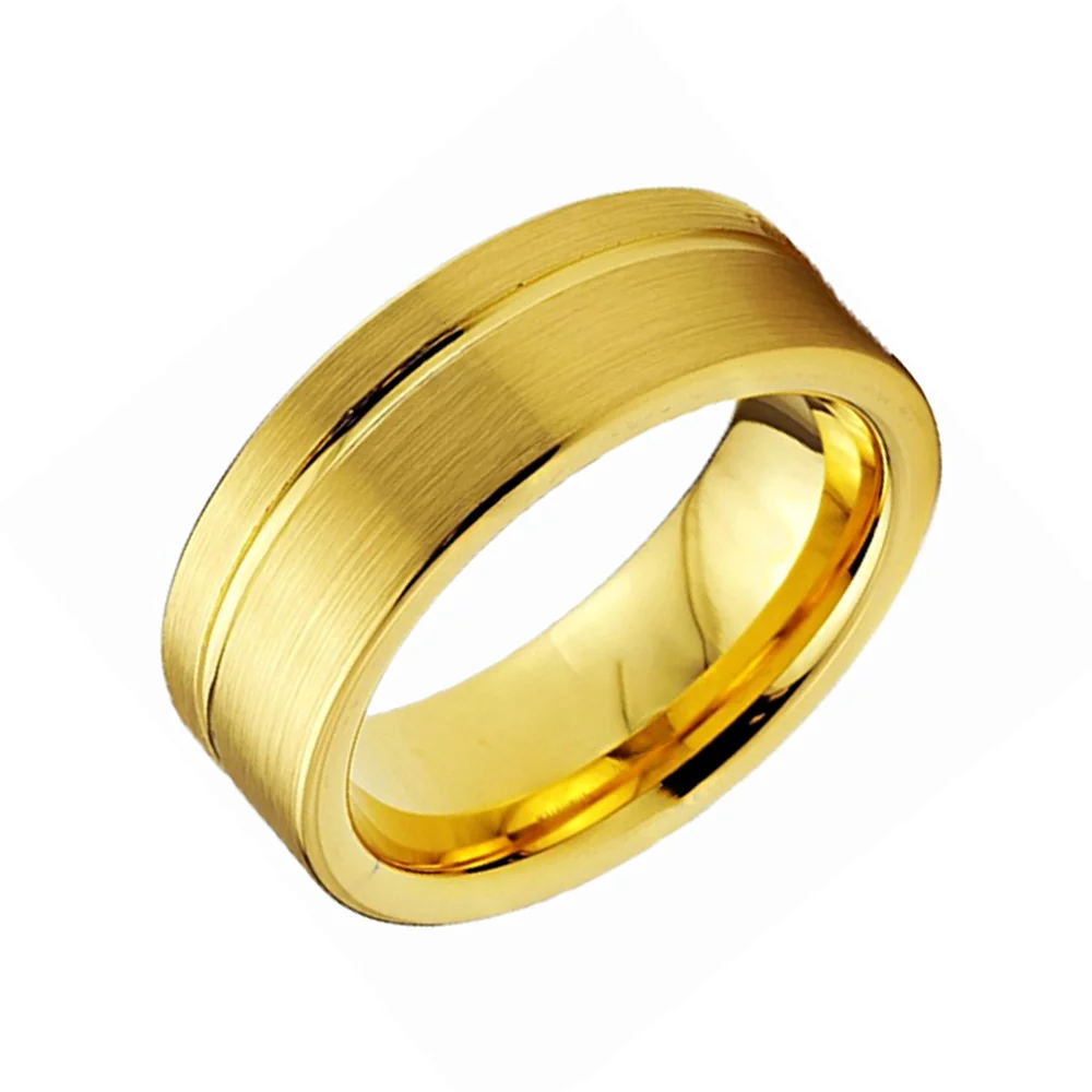 6MM 8MM Couples Men's Gold Grooved Tungsten Ring Brushed Wedding Bands