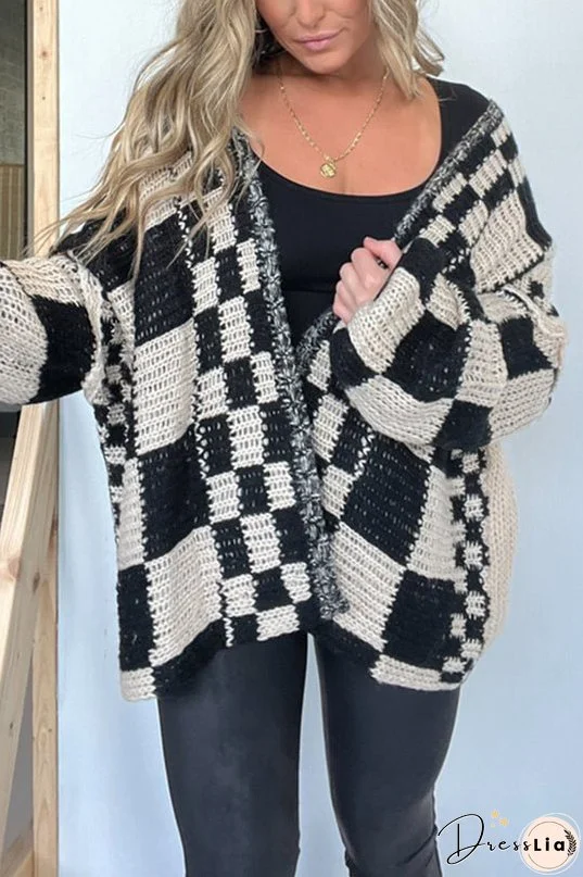 Casual Plaid Mid-length Loose Knitted Outerwear