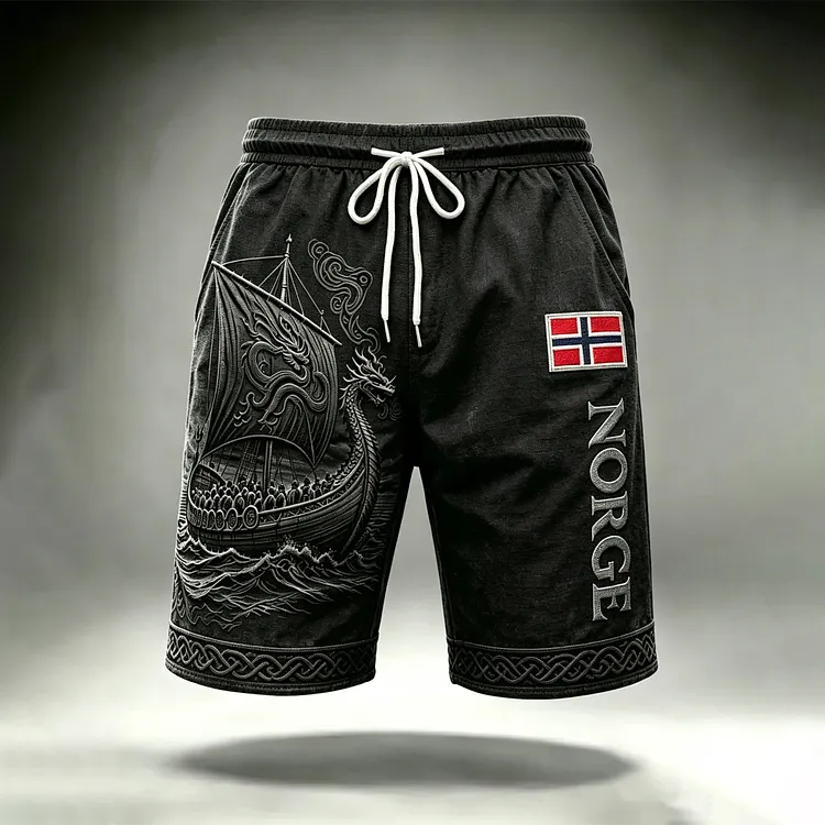 Men's Retro Norway Nordic Viking Art Pattern Casual Shorts