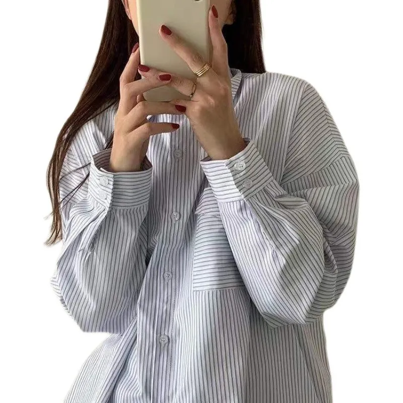 Brownm Brownm Shirts Loose Korean Version Of Spring And Autumn 2023 New Fashion Striped Long-Sleeved Shirts
