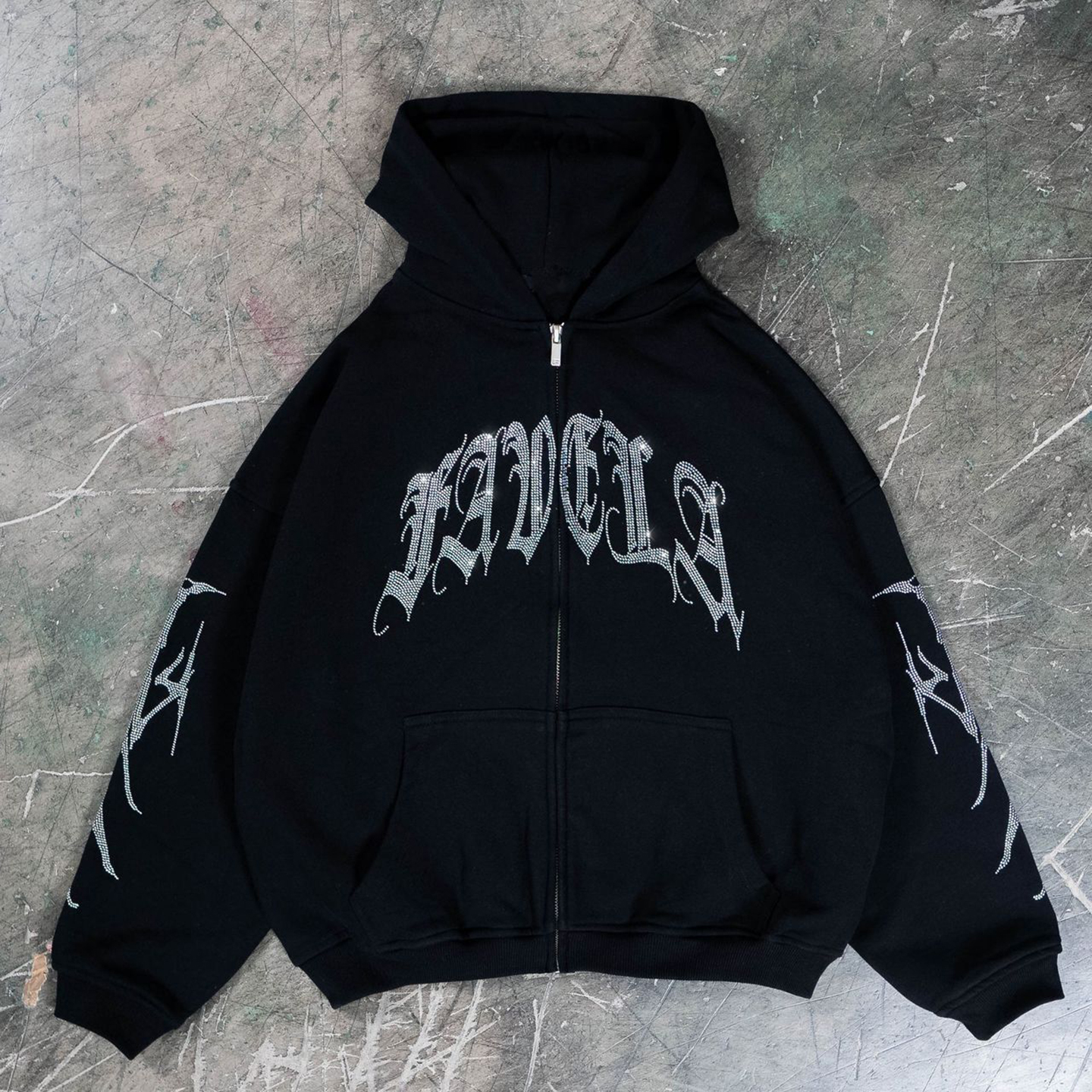 Letter Bone Perm Loose Cardigan Sweatshirt