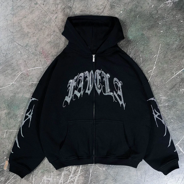Letter Bone Perm Loose Cardigan Sweatshirt