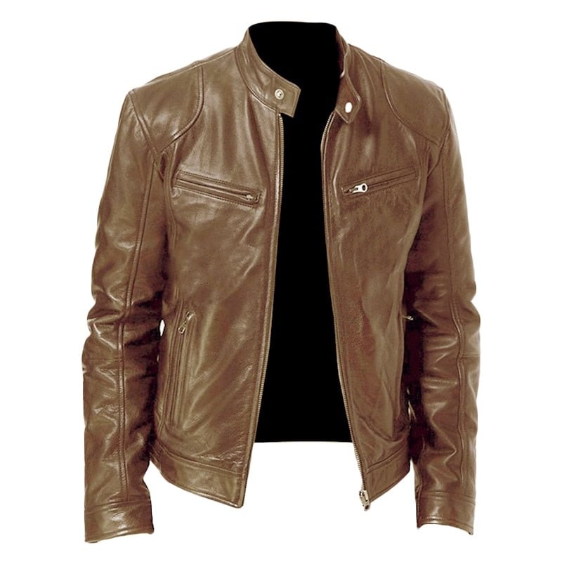 Men PU Leather Jacket Winter Vintage Zipper Black Male Motorcycle Bomber Jacket Streetwear Pocket Collar Men Leather Coat