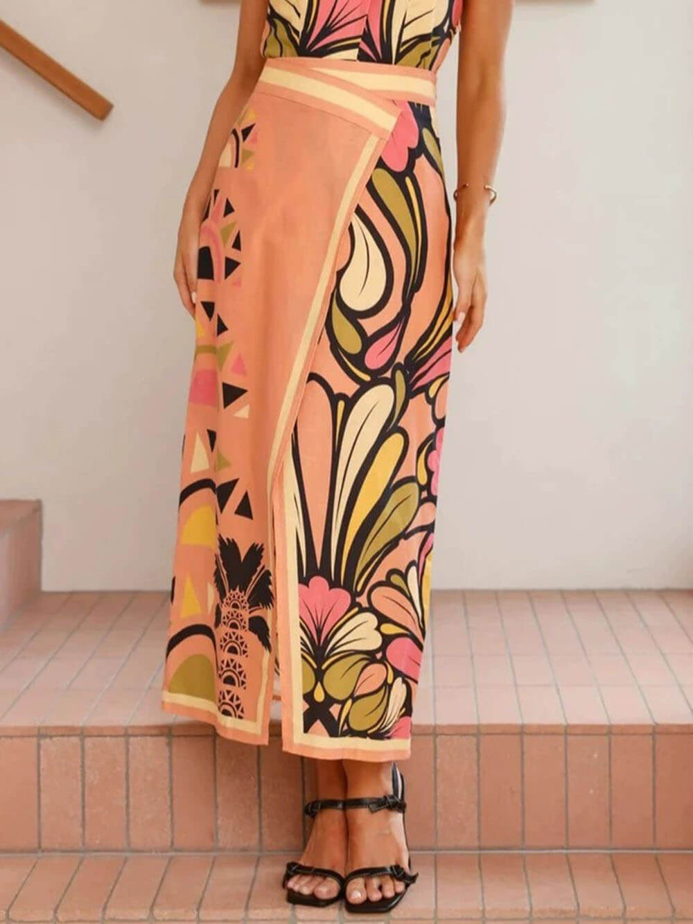 Unique Floral Print Hip-Hugging Cardigan Skirt