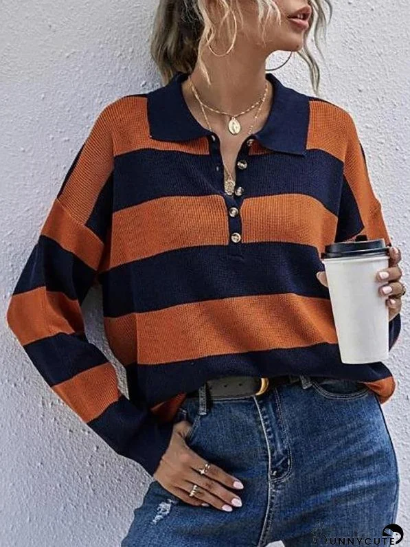 Drop Shoulder Colorblock Half Button Sweater
