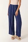 Wholesale Stripe Pants, Navy Wide Leg Trousers, SS2027 Women Fashion, High-Waist Casual Pants, Boutique Clothing Supplier
