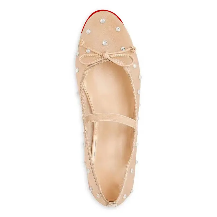 Women's Flats, Bow Round Toe Comfortable Light Shoes, Mary Jane Red Bottom Shoes-vocosishoes