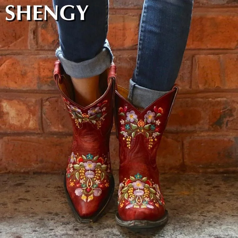 Women Boots Luxury Embroidery Pointed Toe Winter Boots Women Shoes Comfortable Designer Botas Brand Outdoor Skidproof Wearable