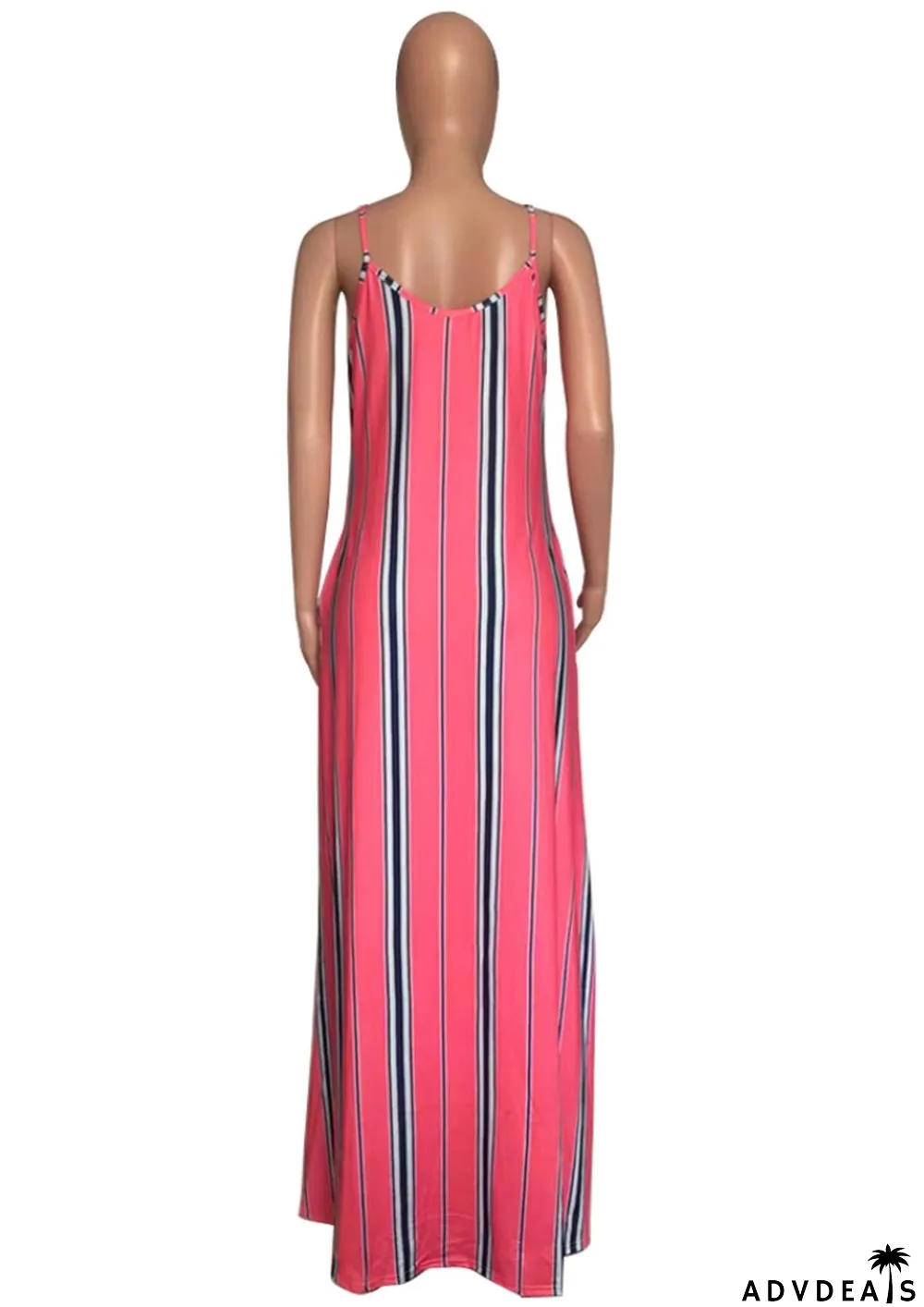 Summer Plus Size Stripes Strap Long Maxi Dress