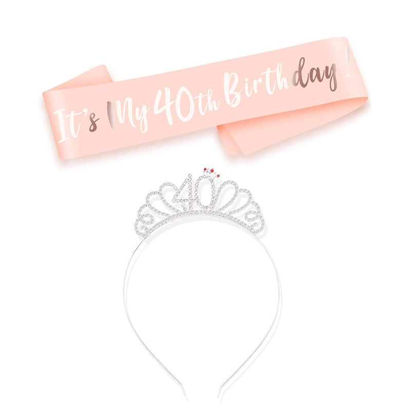 Hot Sale Champagne Birthday Shoulder Strap Crown Set 16 18 21 30 40 50 60 70 80 Headband