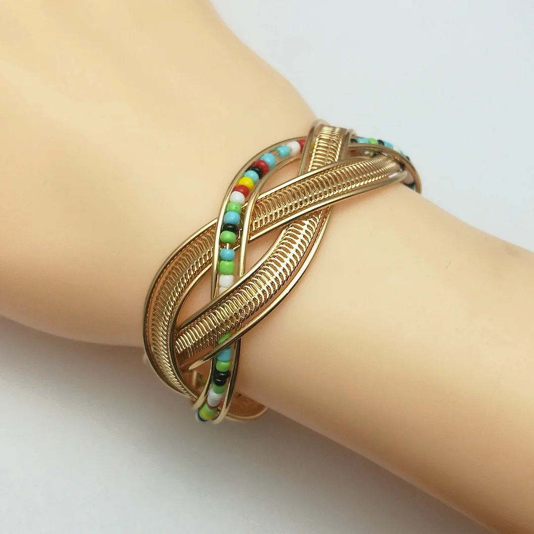 Colorful Rice Bead Braided Open Bracelet