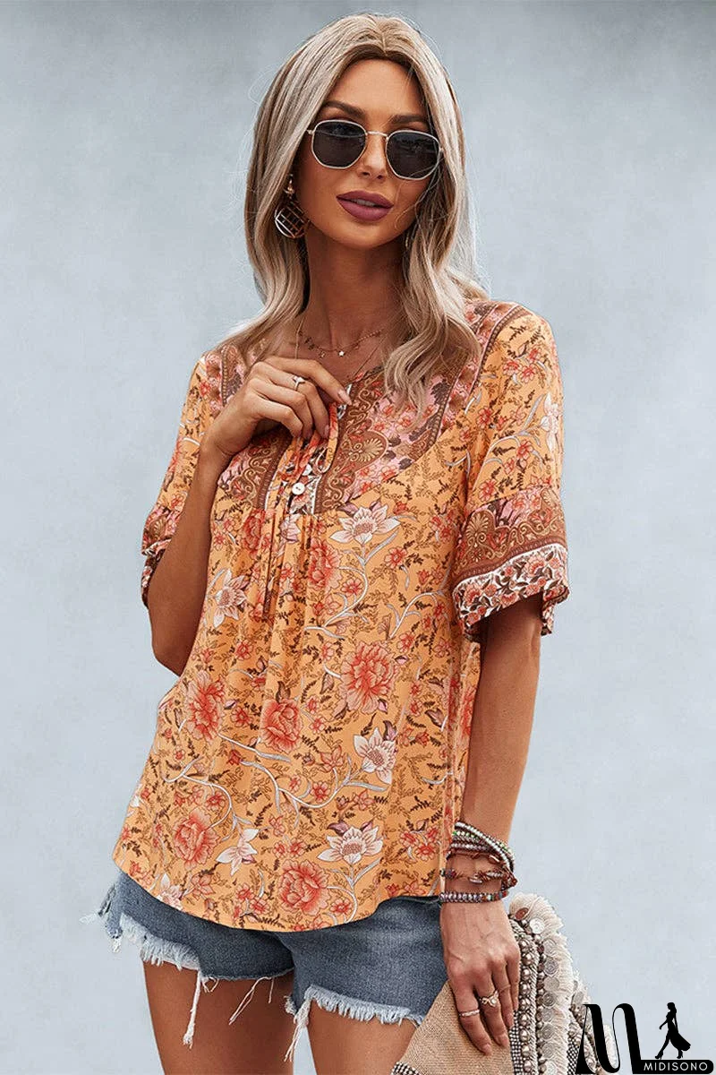 MidiSono - Floral Bliss Short Sleeve Top