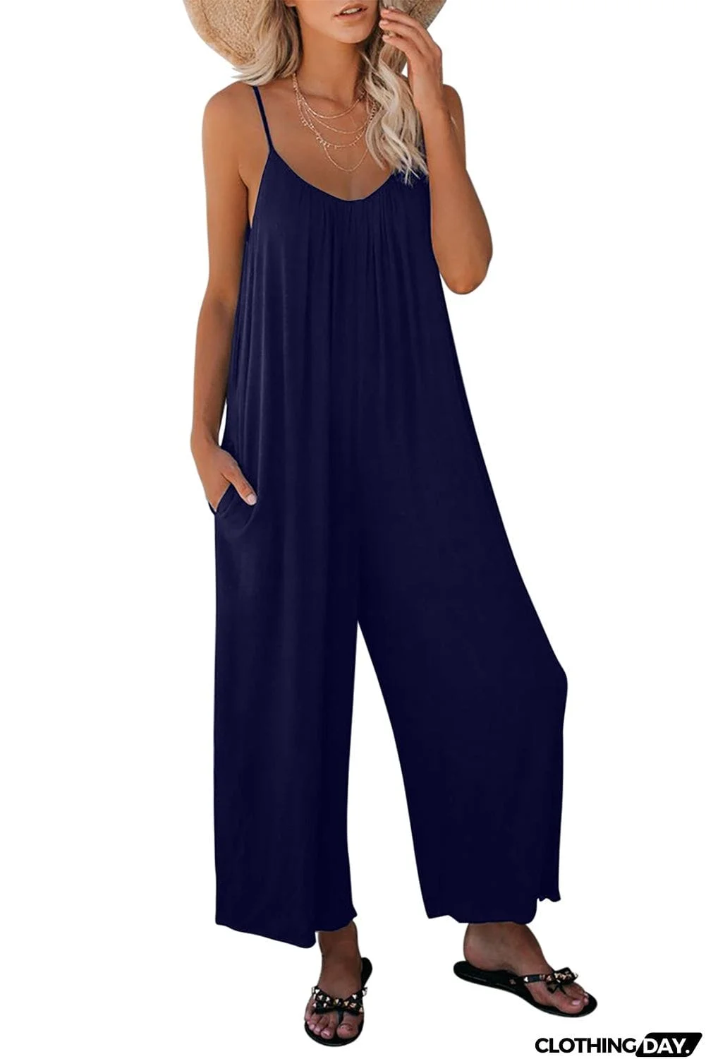 Spaghetti Straps Wide Leg Pocketed Jumpsuits