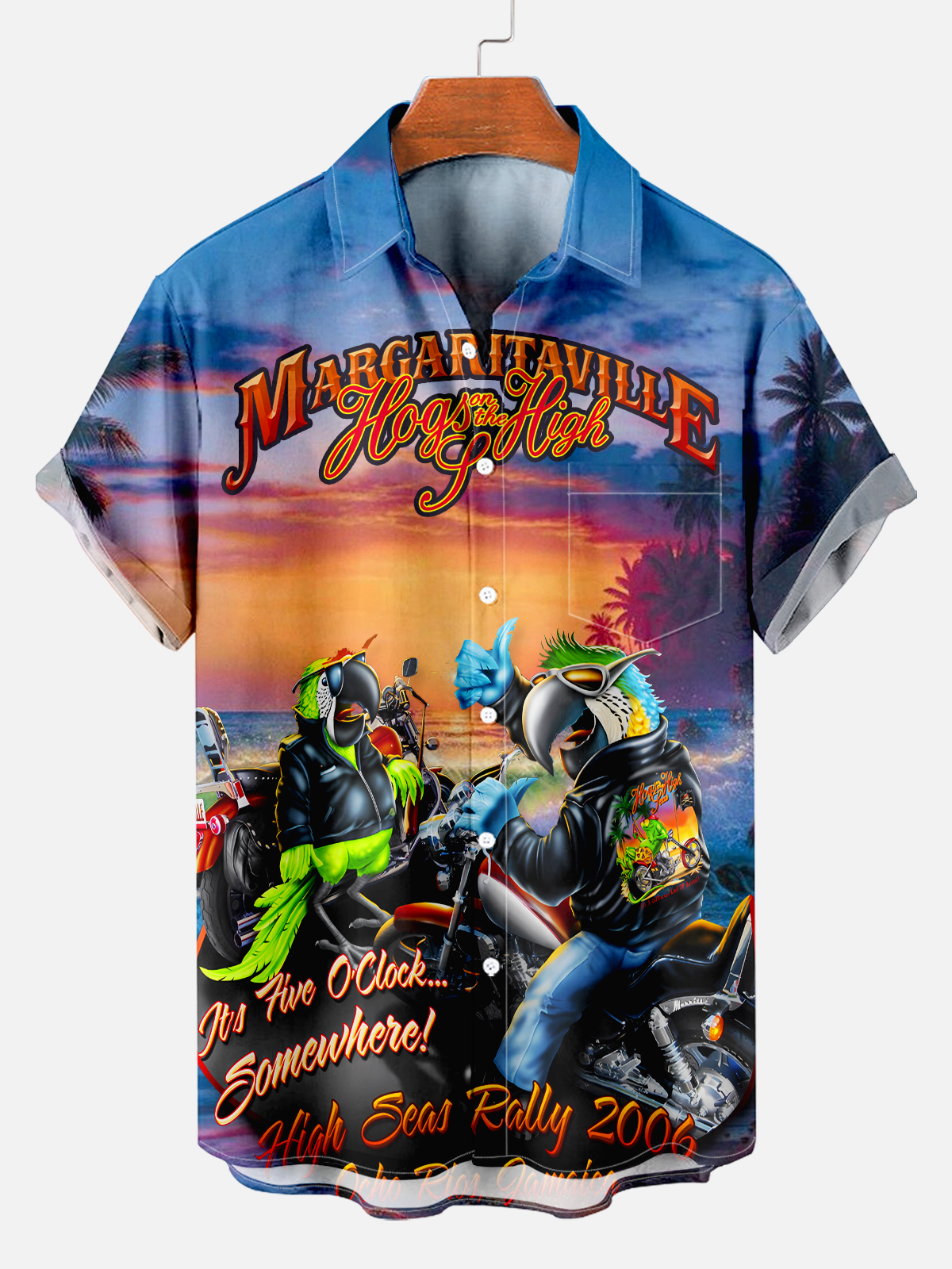 Attractive hawaiian parrot motorcycle travel cartoon print shirt PLUSCLOTHESMAN