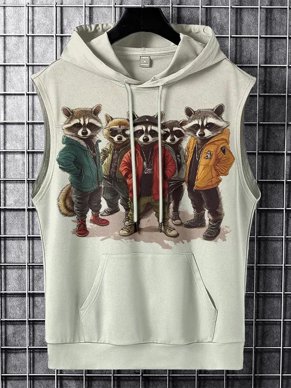 Men's Backstreet Boys Raccoons Print Hooded Tank Top