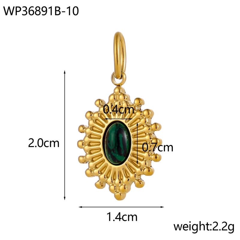 1 Piece 14 * 20mm 304 Stainless Steel Natural Stone Oval Pendant Jewelry Accessories