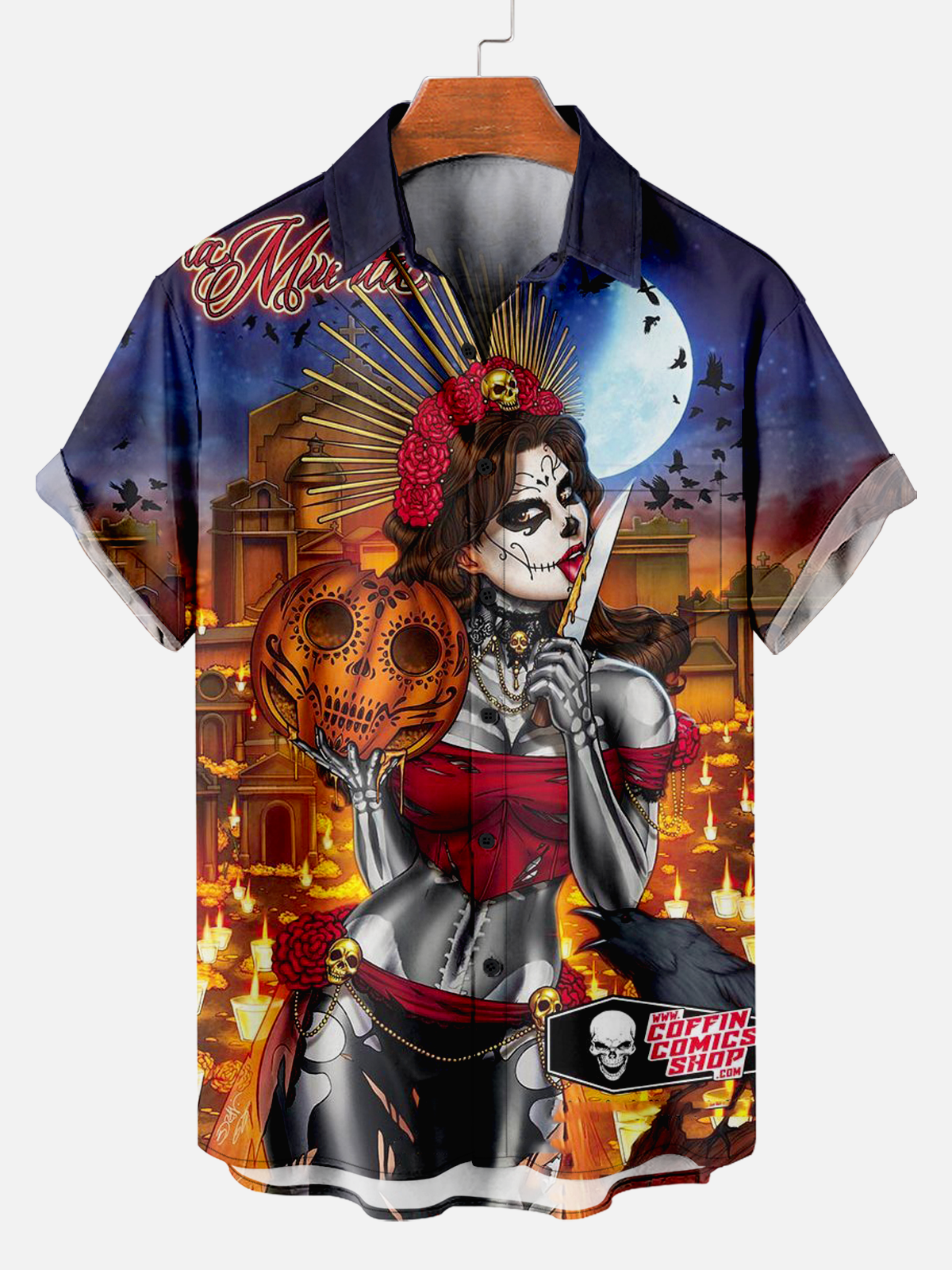 Men's Comfortable Day of the Dead Scary Girl Print Shirt PLUSCLOTHESMAN