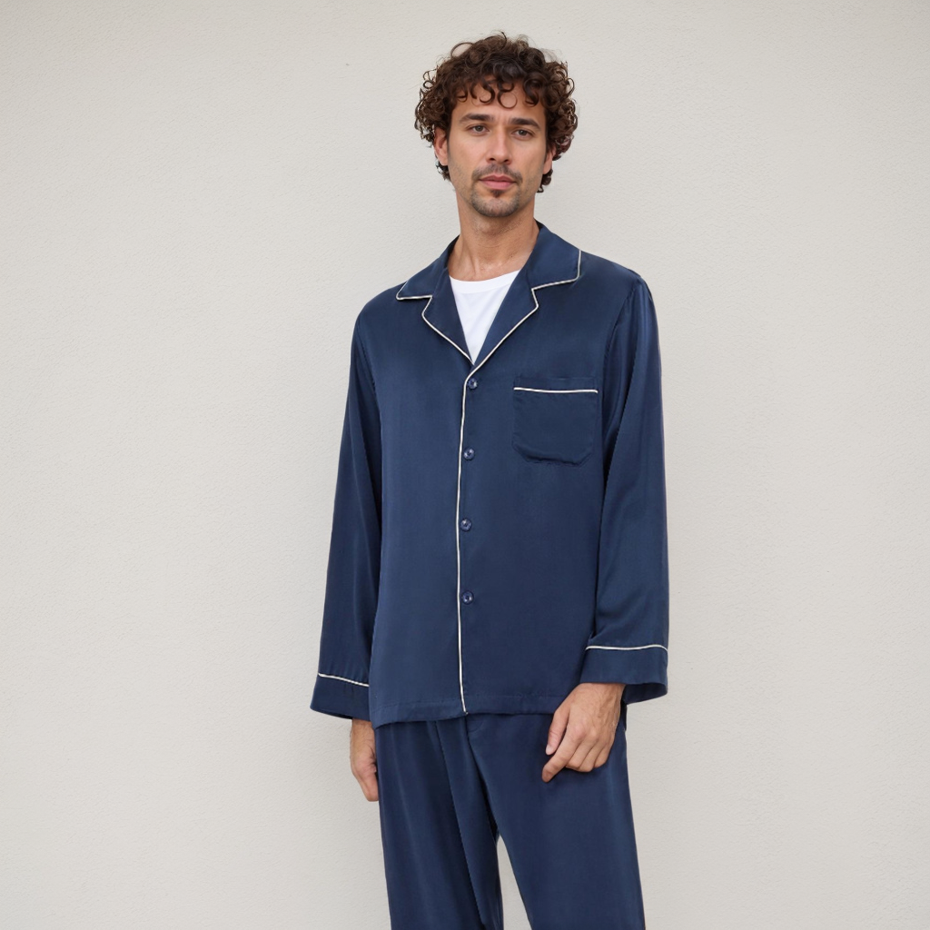 100% Silk Pajamas for Men Solid Color Classic REAL SILK LIFE