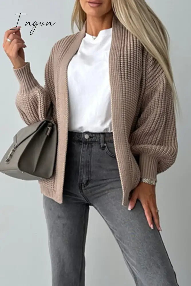 Ingvn - Elegant Solid Pocket V Neck Outerwear Light Pink / S Outerwear/Knitted Jacket