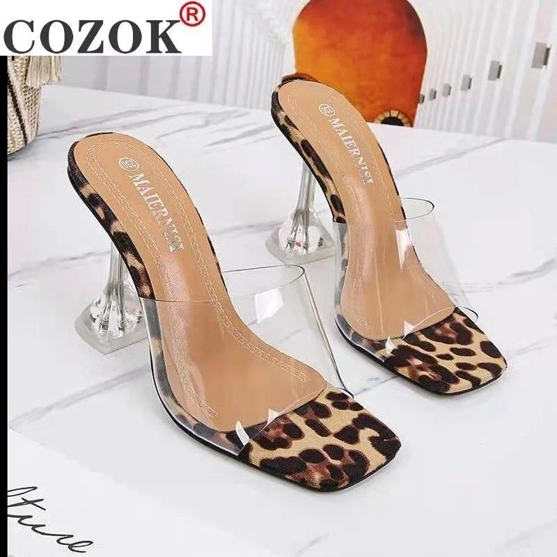 Women Sexy Sandals High Heels Ladies Fashion Slippers Plus Size Square Toe Transparent Pumps New Female Summer Shoes Comfort