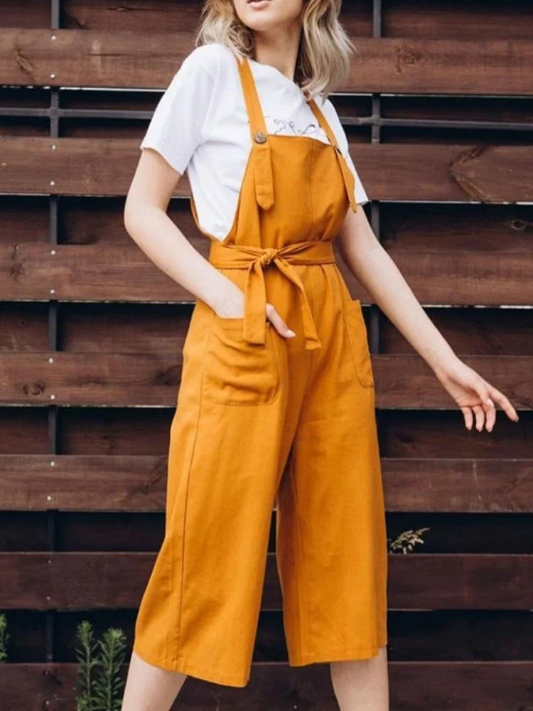 Pure color casual overalls-Mayoulove